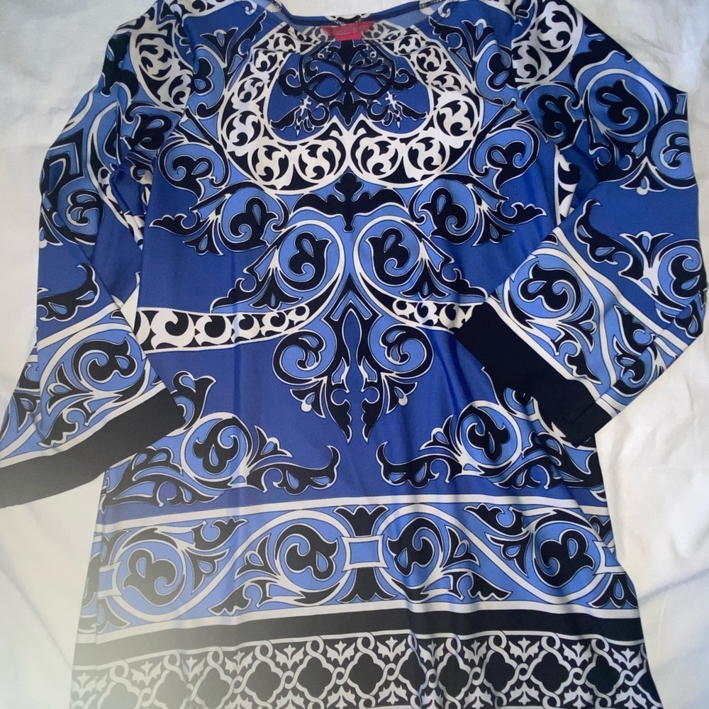 Sunny Leigh Blue and White Graphic Long Sleeve Tunic